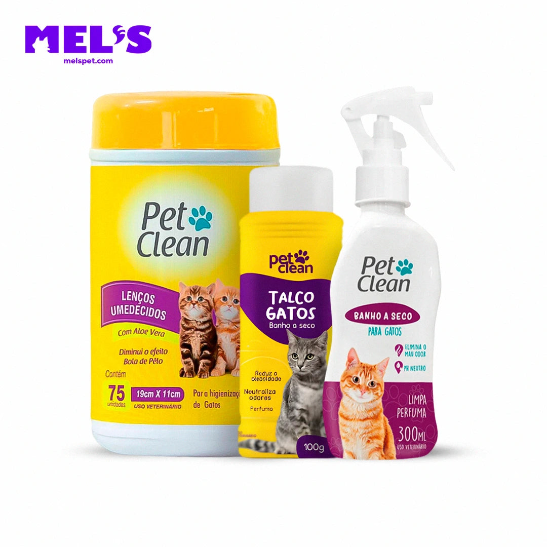 Kit Banho e Limpeza a Seco para Gatos - Pet Clean